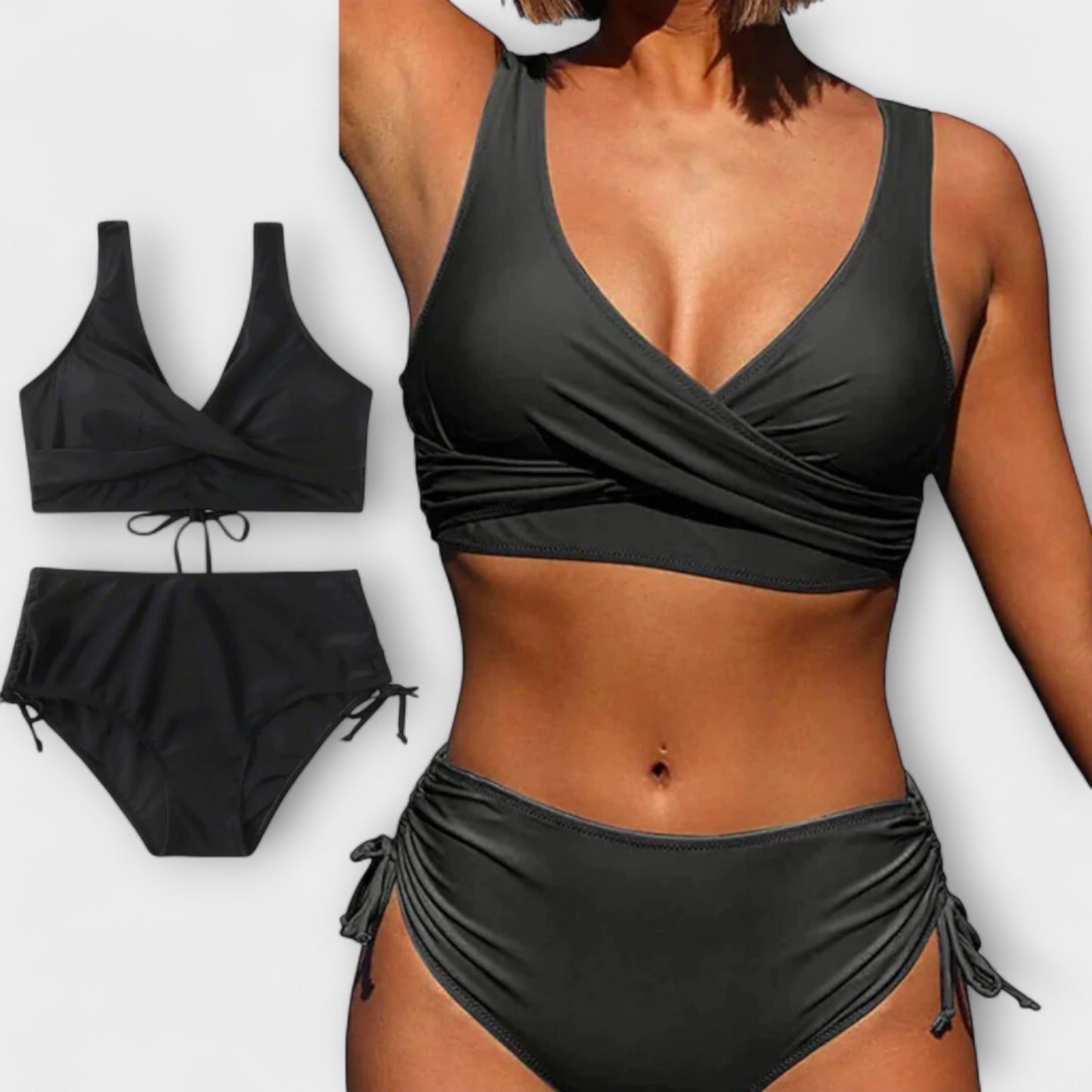 Elegantiškas ir figūrą pabrėžiantis dviejų dalių bikinis
