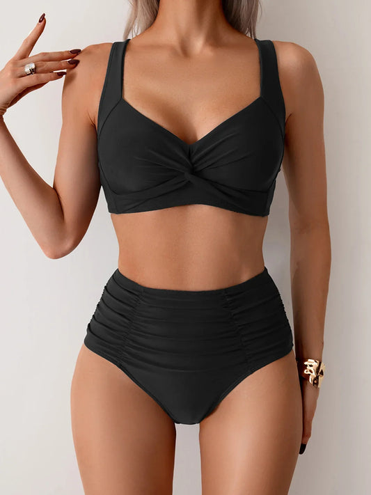 Raukiniuotas bandeau bikinis